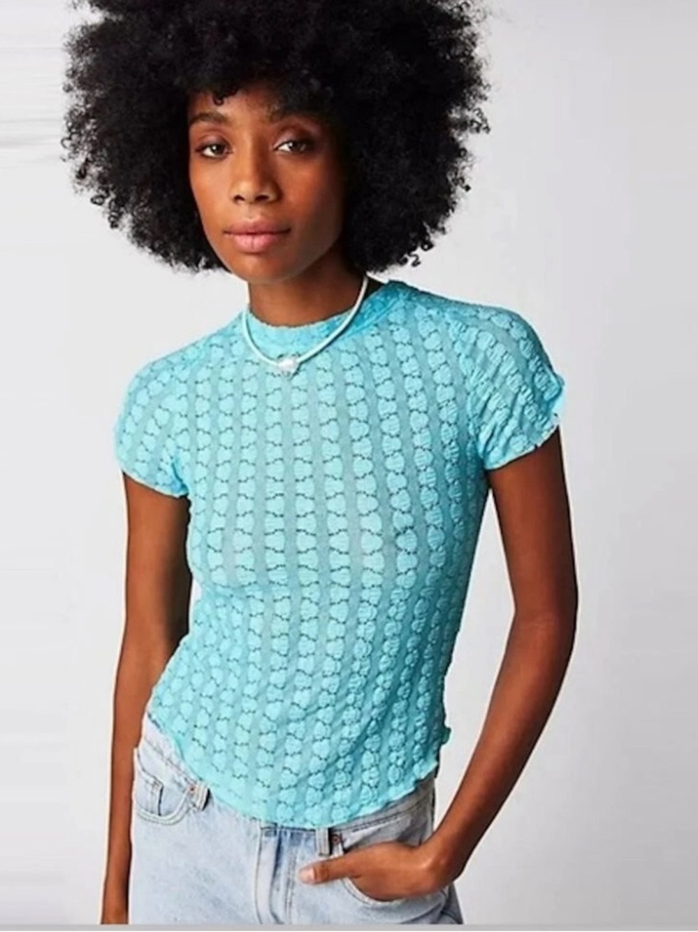 Free People Blue Maggie Short Sleeve Knit Tee